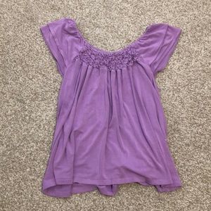 Purple, ruffle sleeved, t shirt/ blouse